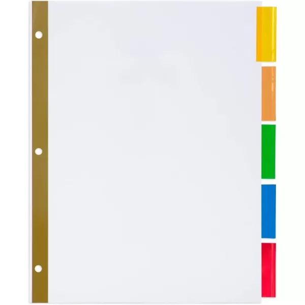 Amazon Basics 3 Ring Paper Binder Dividers With 5 Insertable Multicolor Plastic Tabs Pack of 6 Sets 30 Count WoodWhite 6Pack 5Tab