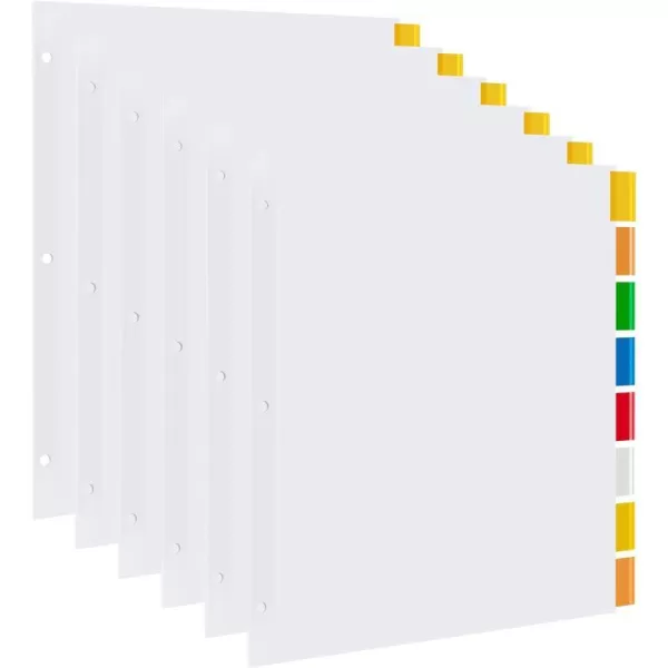 Amazon Basics 3 Ring Paper Binder Dividers With 5 Insertable Multicolor Plastic Tabs Pack of 6 Sets 30 Count WoodWhite 6Pack 8Tab