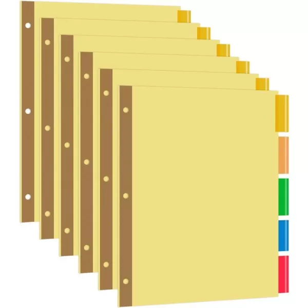 Amazon Basics 3 Ring Paper Binder Dividers With 5 Insertable Multicolor Plastic Tabs Pack of 6 Sets 30 Count WoodWood 6Pack 5Tab