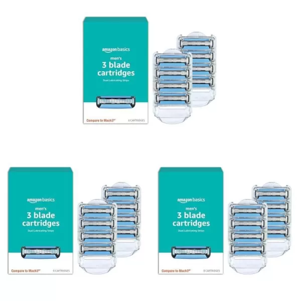 Amazon Basics 3Blade Motion Sphere Razor for Men with Dual Lubrication Handle amp 20 Cartridges Cartridges fit Amazon Basics Razor Handles only 21 Piece Set Black Previously Solimo8 Count Pack of 3