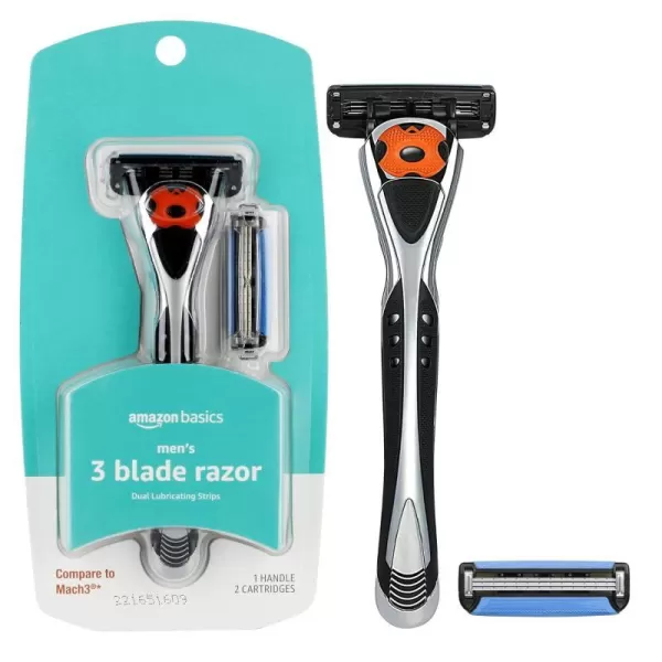 Amazon Basics 3Blade Motion Sphere Razor for Men with Dual Lubrication Handle amp 20 Cartridges Cartridges fit Amazon Basics Razor Handles only 21 Piece Set Black Previously Solimo3 Piece Set