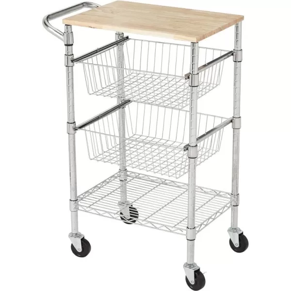 Amazon Basics 3Tier Metal Basket Rolling Cart with Wood Top SilverAmazon Basics 3Tier Metal Basket Rolling Cart with Wood Top Silver