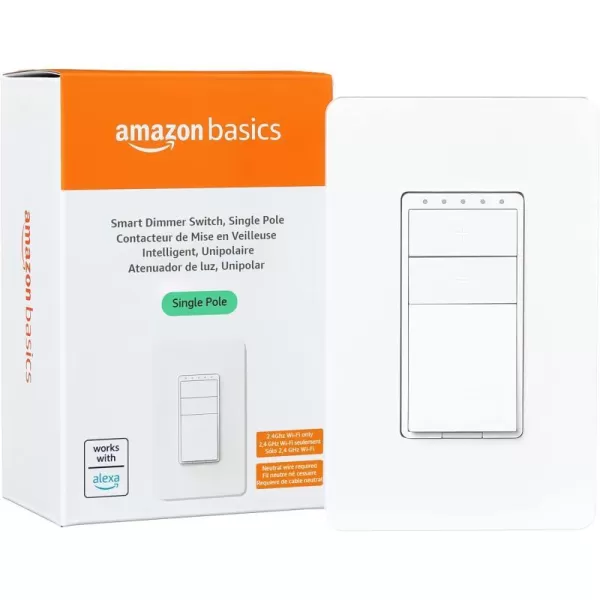 Amazon Basics 3Way Smart Switch Neutral Wire Required 24 Ghz WiFi Works with Alexa White 291 x 465 x 162 inchesSingle Pole Dimmer