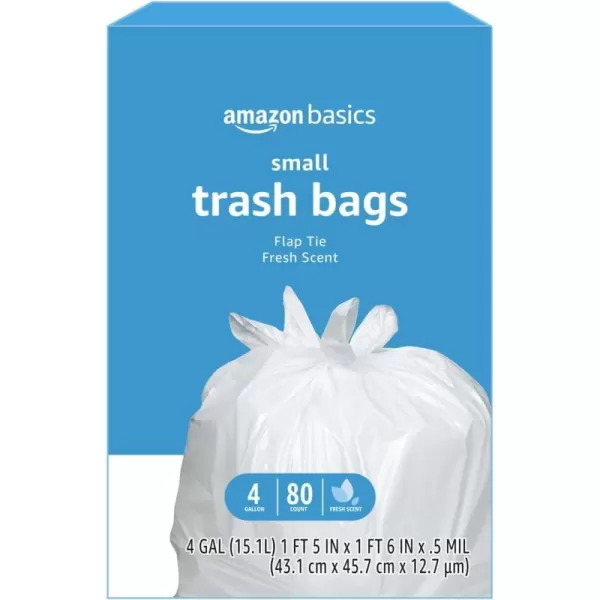 Amazon Basics 4 Gallon Trash Bags Flap Ties with Fresh Scent 80 Count80 Count Pack of 1
