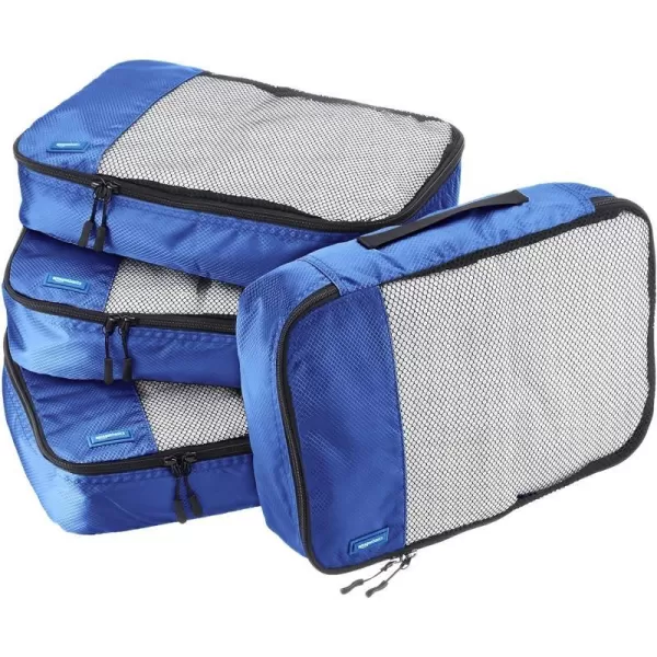 Amazon Basics 4 Piece Packing Travel Organizer Cubes Set Slim GrayBlue Medium