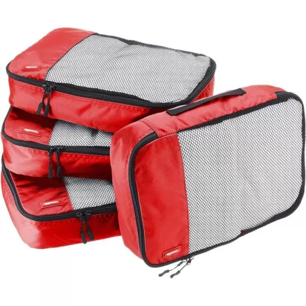 Amazon Basics 4 Piece Packing Travel Organizer Cubes Set Slim GrayRed Medium