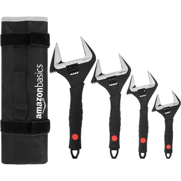 Amazon Basics 4Piece Plumbing Adjustable Wrench with Soft Grip Wide Mouth Includes 6Inch 150mm 8Inch 200mm 10Inch 250mm 12Inch 300mm 4 Sizes Bundle4 Sizes Bundle 4Piece
