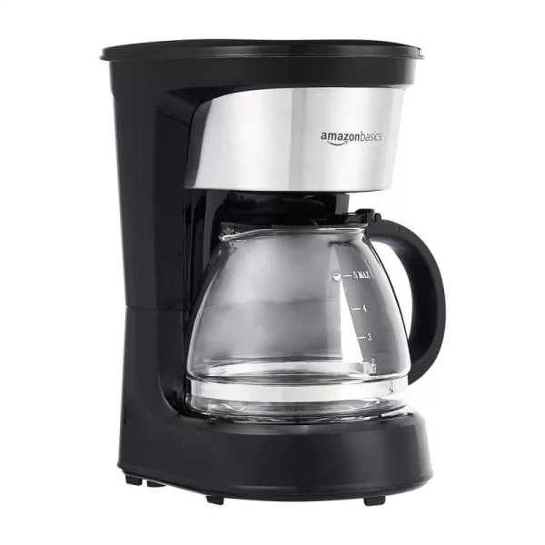 Amazon Basics 5 Cup Coffee Maker with Reusable Filter Black and Stainless Steel5 Cup