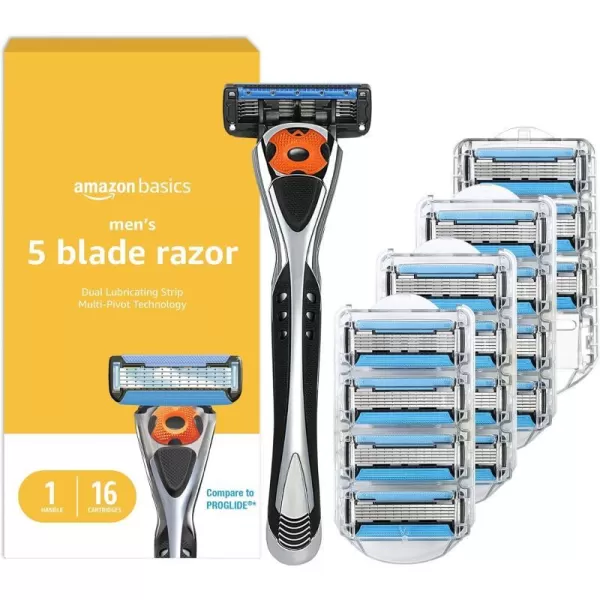 Amazon Basics 5Blade Motion Sphere Razor for Men with Dual Lubrication and Precision Beard Trimmer Handle amp 2 Cartridges Fits Amazon Basics Razor Handles only Black Previously SolimoHandle  16 Refills Razor
