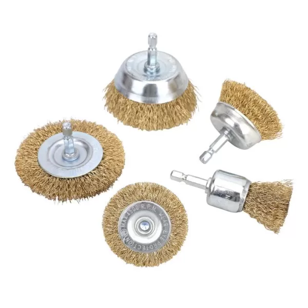 Amazon Basics 5Piece Wire Brush Set with 14Inch Hex Shank Metal Color5Piece 14Inch