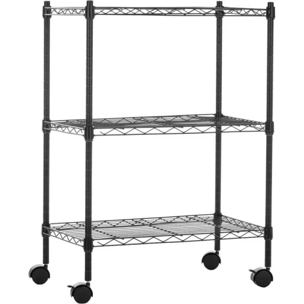 Amazon Basics 5Shelf Medium Adjustable Heavy Duty Storage Shelving Unit on 4 Wheel Casters Metal Organizer Wire Rack Chrome 30 L x 14 W x 648 H3Shelf Narrow With Wheels Black