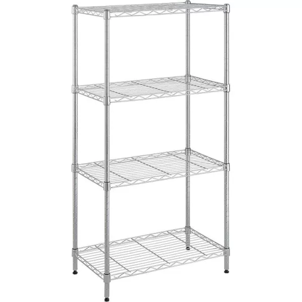 Amazon Basics 5Shelf Medium Adjustable Heavy Duty Storage Shelving Unit on 4 Wheel Casters Metal Organizer Wire Rack Chrome 30 L x 14 W x 648 H4Shelf Narrow No Wheels Chrome