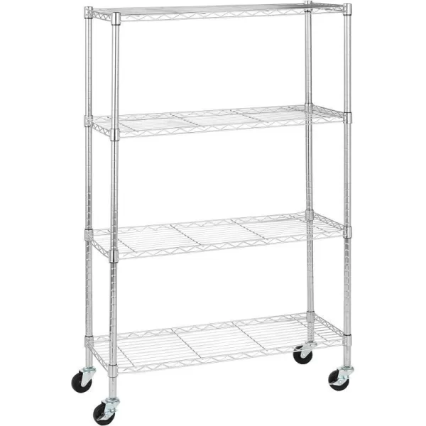 Amazon Basics 5Shelf Medium Adjustable Heavy Duty Storage Shelving Unit on 4 Wheel Casters Metal Organizer Wire Rack Chrome 30 L x 14 W x 648 H4Shelf With Wheels Chrome