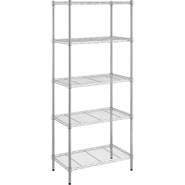 Amazon Basics 5Shelf Medium Adjustable Heavy Duty Storage Shelving Unit on 4 Wheel Casters Metal Organizer Wire Rack Chrome 30 L x 14 W x 648 H5Shelf Narrow No Wheels Chrome