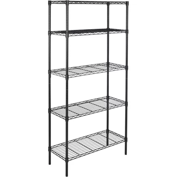 Amazon Basics 5Shelf Medium Adjustable Heavy Duty Storage Shelving Unit on 4 Wheel Casters Metal Organizer Wire Rack Chrome 30 L x 14 W x 648 H5Shelf No Wheels Black