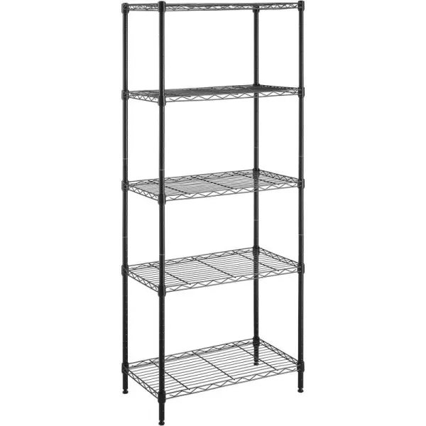 Amazon Basics 5Shelf Medium Adjustable Heavy Duty Storage Shelving Unit on 4 Wheel Casters Metal Organizer Wire Rack Chrome 30 L x 14 W x 648 H5Shelf Narrow No Wheels Black