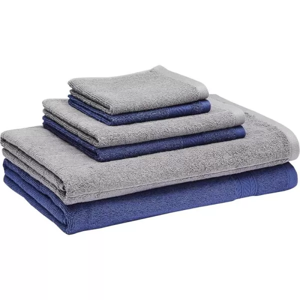 Amazon Basics 6Piece Fade Resistant Bath towel Hand and Washcloth Set  Cotton Gray 1425 L x 1085 WNavy BlueDark Gray 6Piece Set