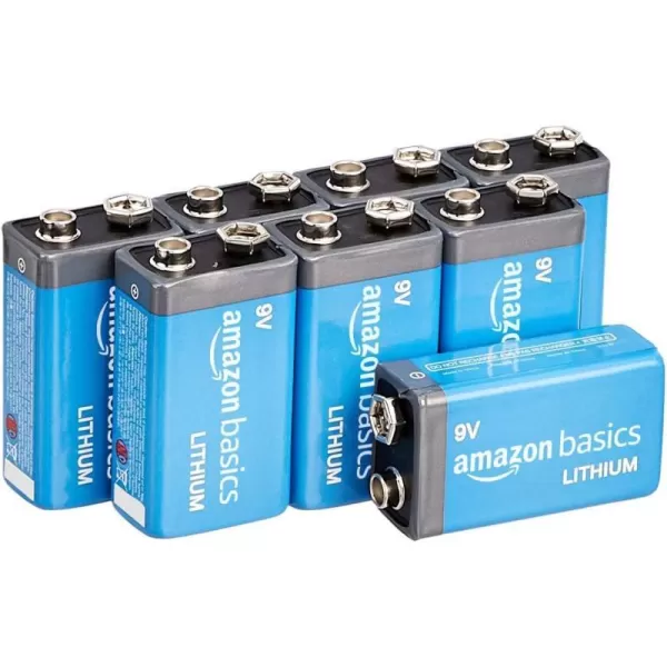 Amazon Basics 8Pack 9 Volt Lithium HighPerformance Batteries 10Year Shelf Life Long Lasting Power8 Count Pack of 1