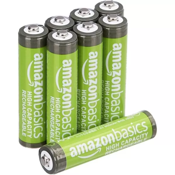 Amazon Basics 8Pack Rechargeable AAA NiMH HighCapacity Batteries 850 mAh Recharge up to 500x Times PreCharged8 Count Pack of 1