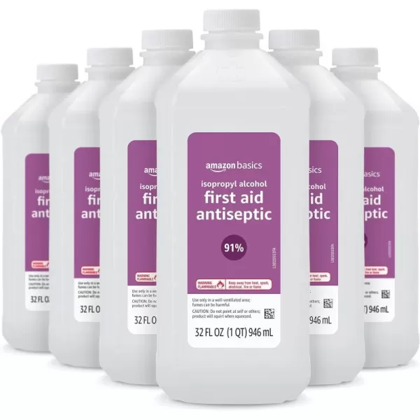 Amazon Basics 91 Isopropyl Alcohol First Aid Antiseptic Liquid Unflavored 32 Fl Oz Pack of 6 Previously Solimo32 Fl Oz Pack of 6