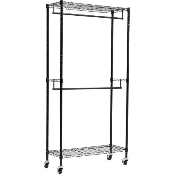 Amazon Basics Adjustable Double Hanging Rod Garment Rolling Closet Organizer Rack Black 36 x 14 x 72Black Industrial