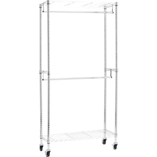 Amazon Basics Adjustable Double Hanging Rod Garment Rolling Closet Organizer Rack Black 36 x 14 x 72Chrome Double Rod