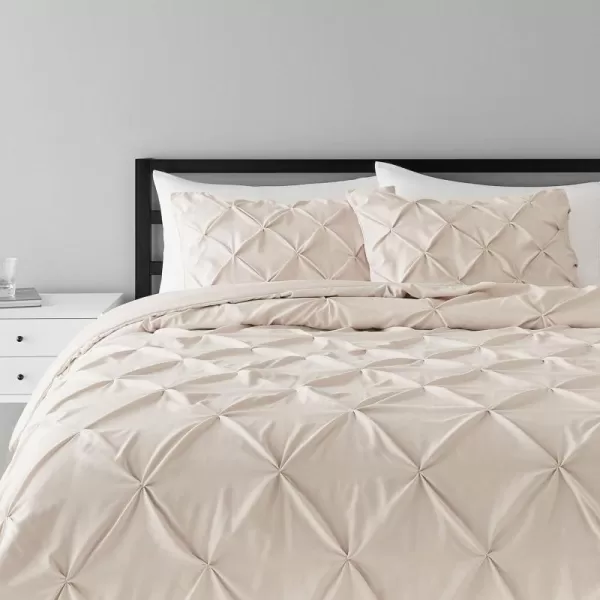 Amazon Basics AllSeason DownAlternative 3 Piece Comforter Bedding Set FullQueen Bright White PinchPleat With Piped EdgesBeige King