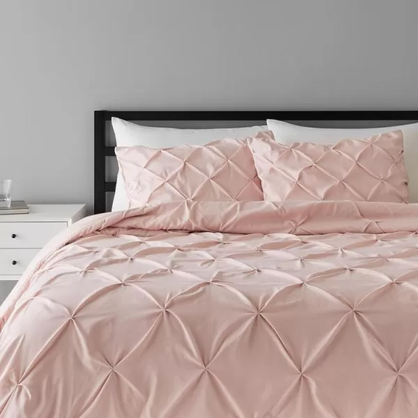 Amazon Basics AllSeason DownAlternative 3 Piece Comforter Bedding Set FullQueen Bright White PinchPleat With Piped EdgesBlush King