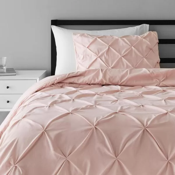 Amazon Basics AllSeason DownAlternative 3 Piece Comforter Bedding Set FullQueen Bright White PinchPleat With Piped EdgesBlush TwinTwinXL