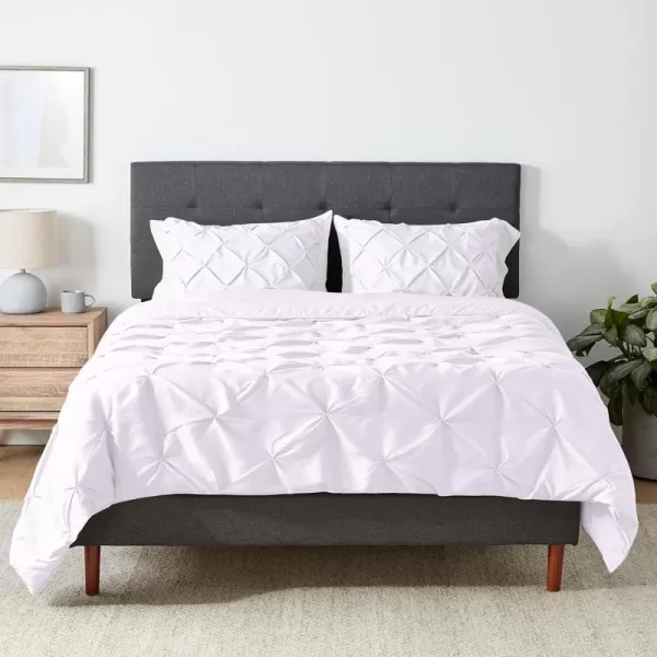 Amazon Basics AllSeason DownAlternative 3 Piece Comforter Bedding Set FullQueen Bright White PinchPleat With Piped EdgesBright White FullQueen