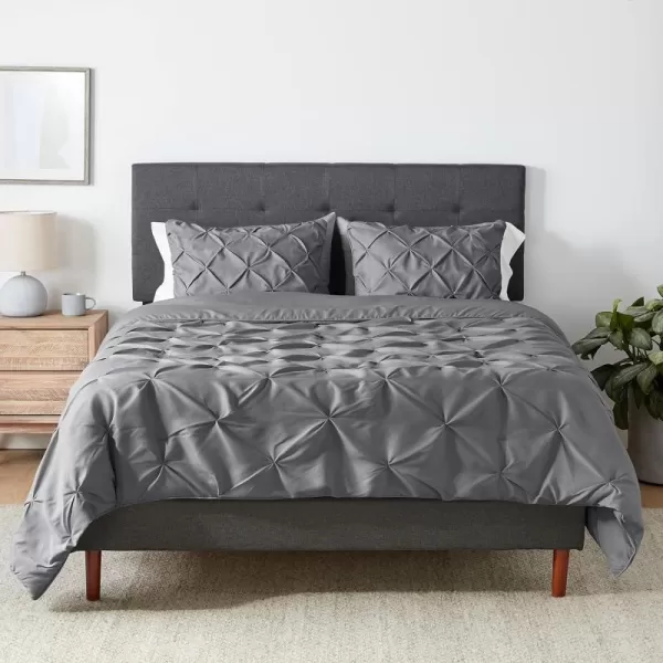 Amazon Basics AllSeason DownAlternative 3 Piece Comforter Bedding Set FullQueen Bright White PinchPleat With Piped EdgesDark Grey FullQueen