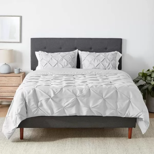 Amazon Basics AllSeason DownAlternative 3 Piece Comforter Bedding Set FullQueen Bright White PinchPleat With Piped EdgesLight Grey Queen