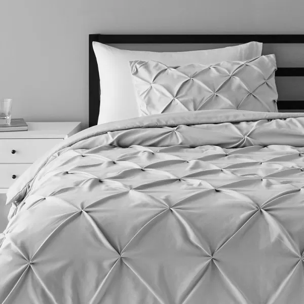 Amazon Basics AllSeason DownAlternative 3 Piece Comforter Bedding Set FullQueen Bright White PinchPleat With Piped EdgesLight Grey TwinTwinXL