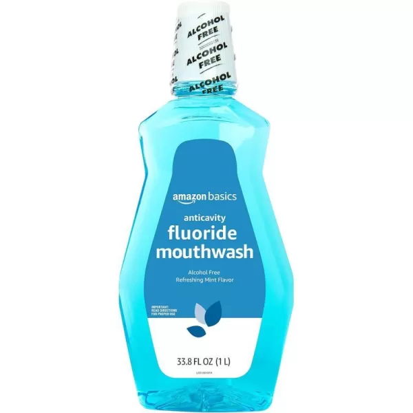 Amazon Basics Anticavity Fluoride Mouthwash Alcohol Free Refreshing Mint 1 Liter 338 Fluid Ounces 1Pack Previously Solimo3380 Fl Oz Pack of 1