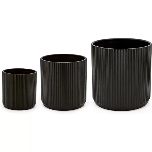 Amazon Basics Assorted Sizes Fluted Ceramic Round Planters Set of 3 Black 6Inch 8Inch 10Inch6Inch 8Inch 10Inch Black