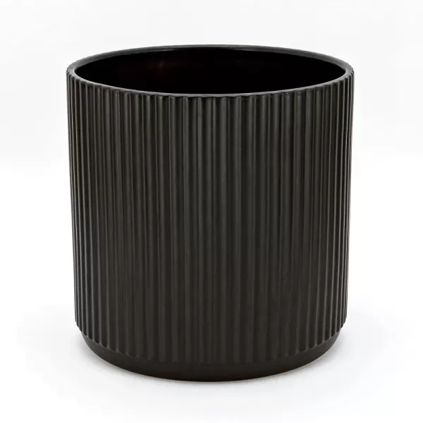 Amazon Basics Assorted Sizes Fluted Ceramic Round Planters Set of 3 Black 6Inch 8Inch 10Inch8Inch Black