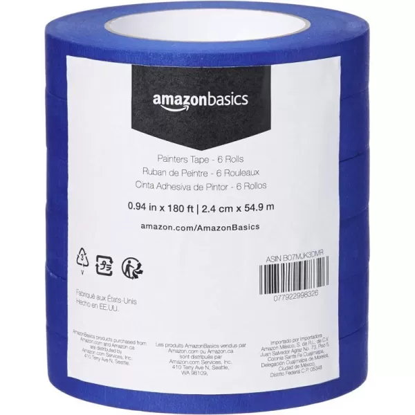 Amazon Basics Blue Painters Tape 188 x 180 Set of 6 Rolls94 x 180