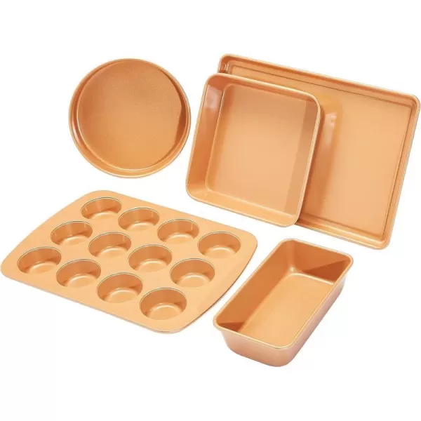 Amazon Basics Ceramic Nonstick Baking Sheets and Pans Bakeware Set 5Piece Set Copper Color5Piece Set
