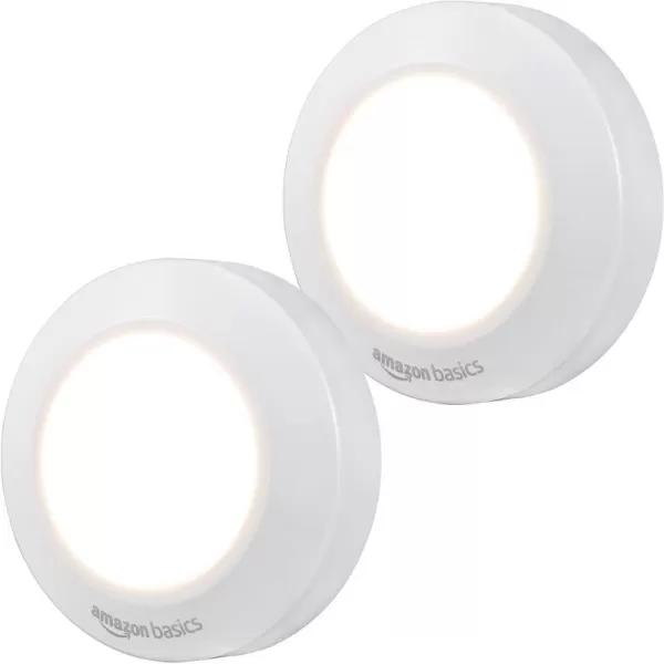 Amazon Basics Color Changing LED Toilet Bowl Motion Sensor Light Battery Operated 2 Pack WhiteWhite Puck Light