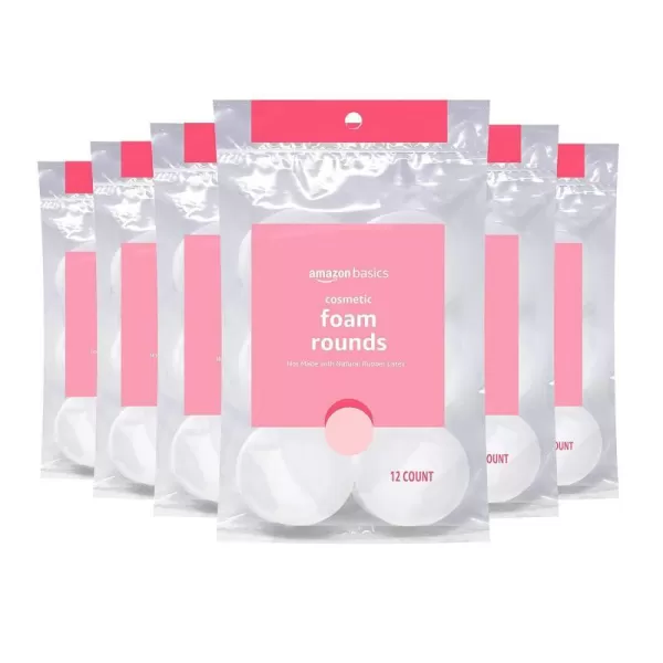 Amazon Basics Cosmetic Foam Rounds 72 Count 6 Packs of 12 White Previously Solimo12 Count Pack of 6