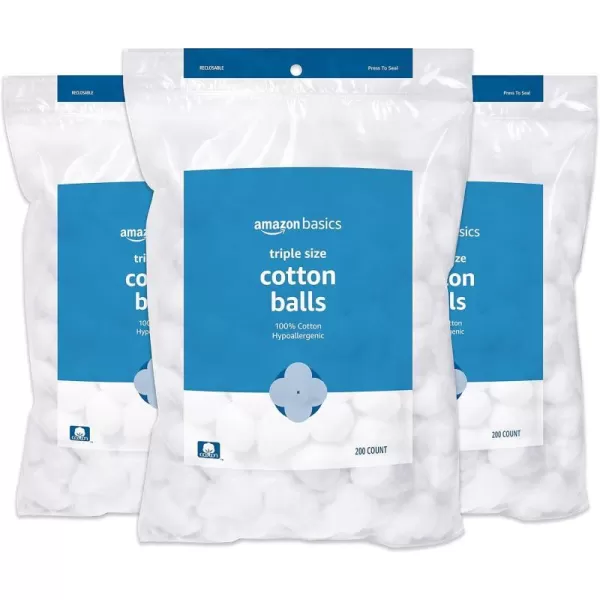 Amazon Basics Cotton Balls 200 Count Previously Solimo200 Count Pack of 3