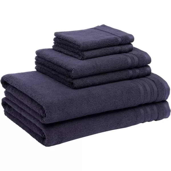 Amazon Basics Cotton Hand Towels Made with 30 Recycled Cotton Content  6Pack Light GrayMidnight Blue 6Piece Set