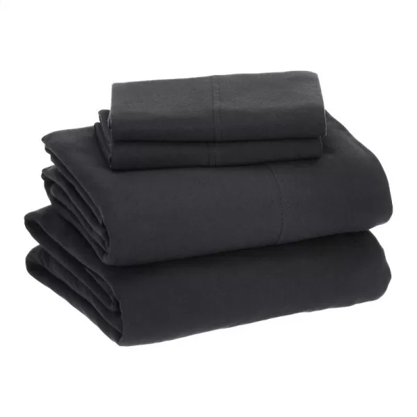 Amazon Basics Cotton Jersey 4Piece Bed Sheet Set King Oatmeal SolidBlack Full Sheet Set