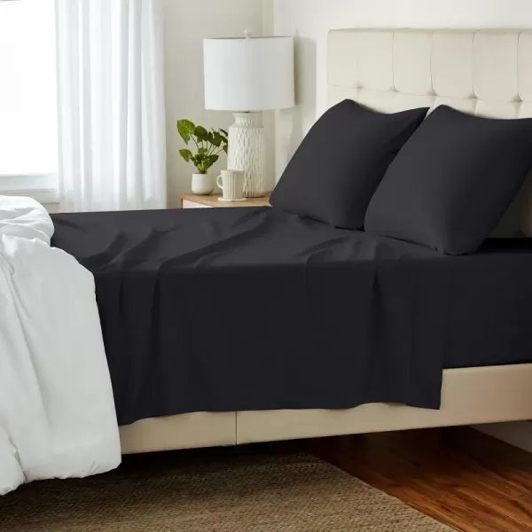 Amazon Basics Cotton Jersey 4Piece Bed Sheet Set King Oatmeal SolidBlack Queen Sheet Set