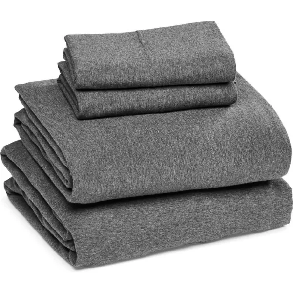 Amazon Basics Cotton Jersey 4Piece Bed Sheet Set King Oatmeal SolidDark Gray Full Sheet Set