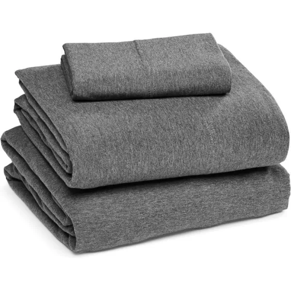 Amazon Basics Cotton Jersey 4Piece Bed Sheet Set King Oatmeal SolidDark Gray Twin XL Sheet Set