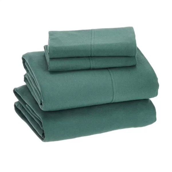 Amazon Basics Cotton Jersey 4Piece Bed Sheet Set King Oatmeal SolidDark Green Full Sheet Set