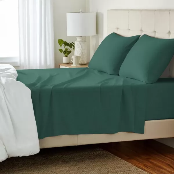 Amazon Basics Cotton Jersey 4Piece Bed Sheet Set King Oatmeal SolidDark Green Queen Sheet Set