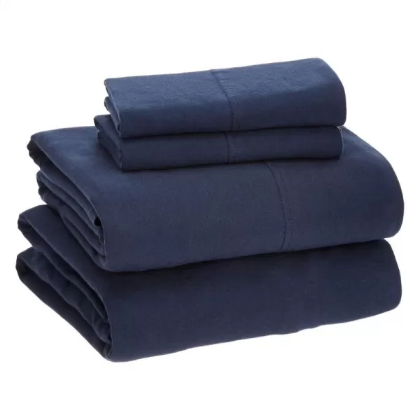 Amazon Basics Cotton Jersey 4Piece Bed Sheet Set King Oatmeal SolidNavy Blue Full Sheet Set