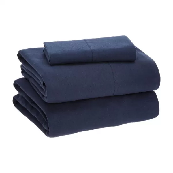 Amazon Basics Cotton Jersey 4Piece Bed Sheet Set King Oatmeal SolidNavy Blue Twin Sheet Set